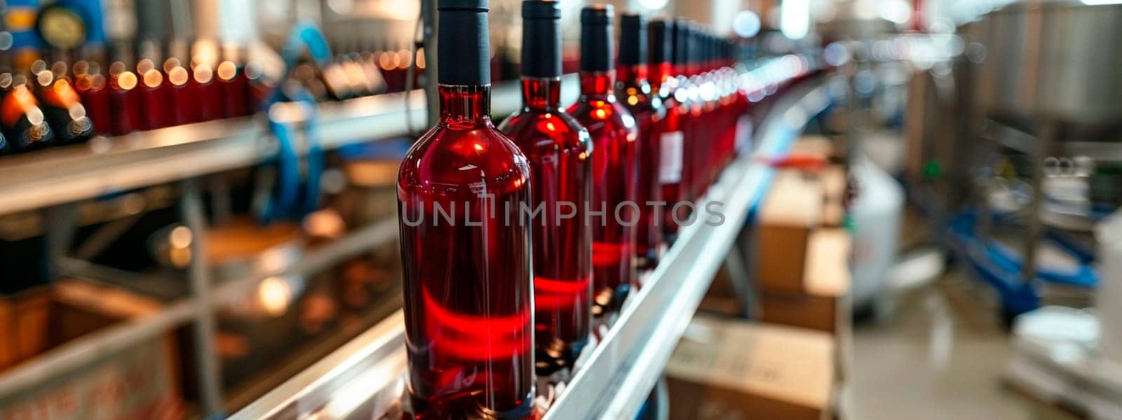 bottled wine in factory industry. selective focus. drink.