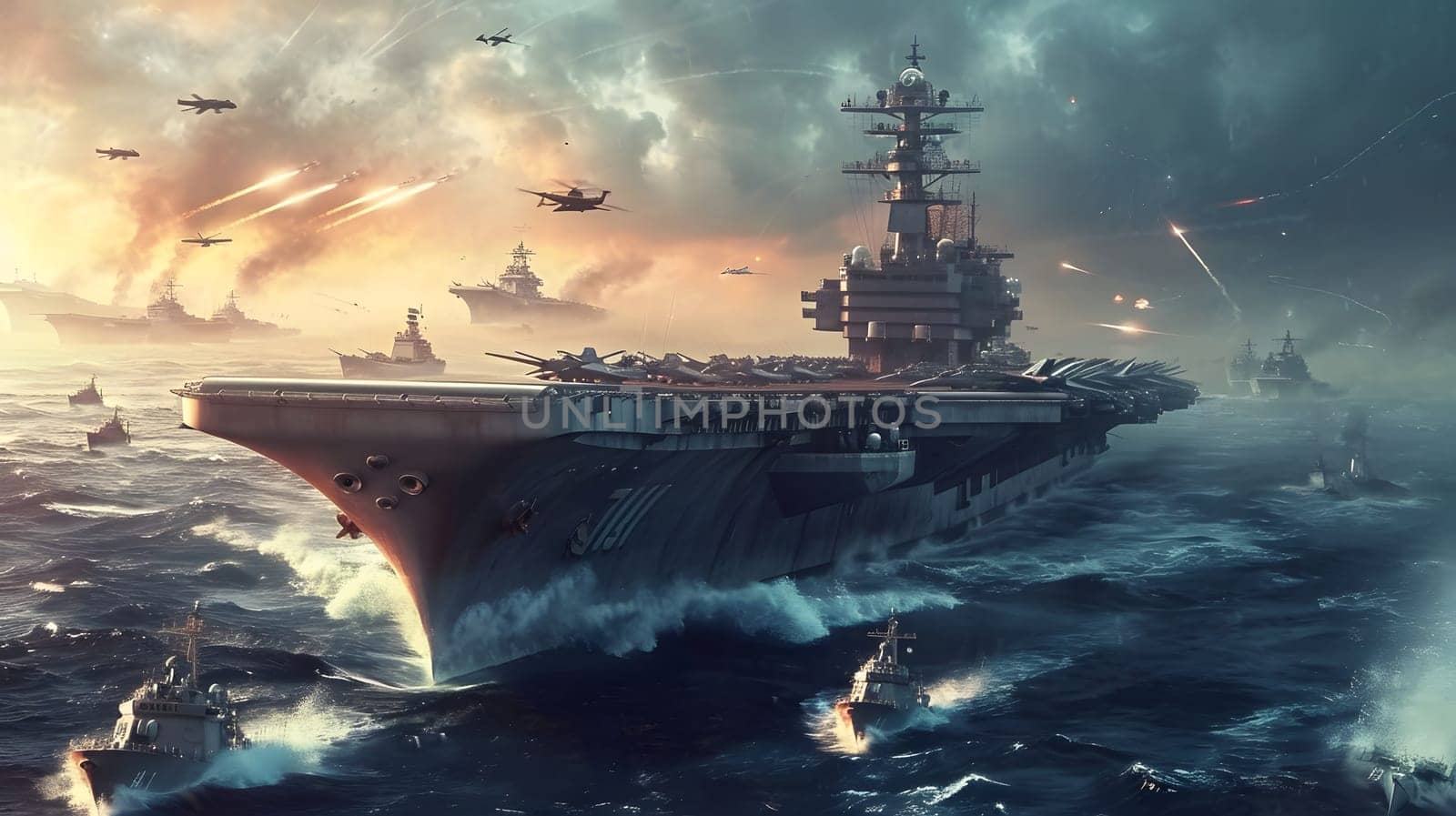 war at sea warships in the battle, generative ai. High quality photo