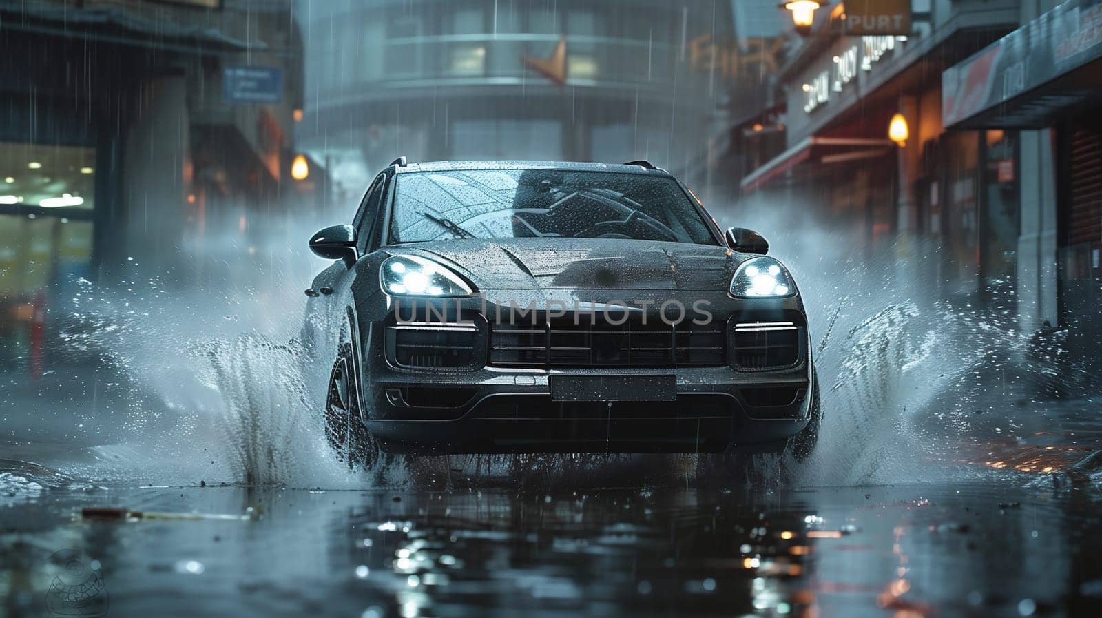 blurred background autumn auto rain on the road night lights and raindrops in the autumn traffic jam on the road, urban style traffic. High quality photo