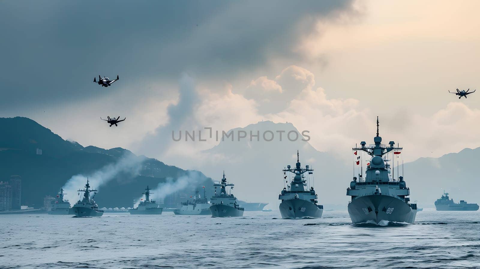 war at sea warships in the battle, generative ai by Chechotkin
