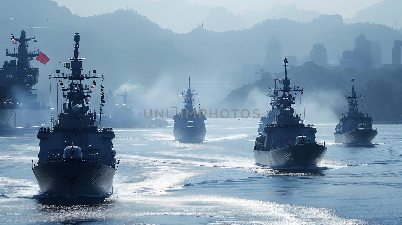 war at sea warships in the battle, generative ai. High quality photo