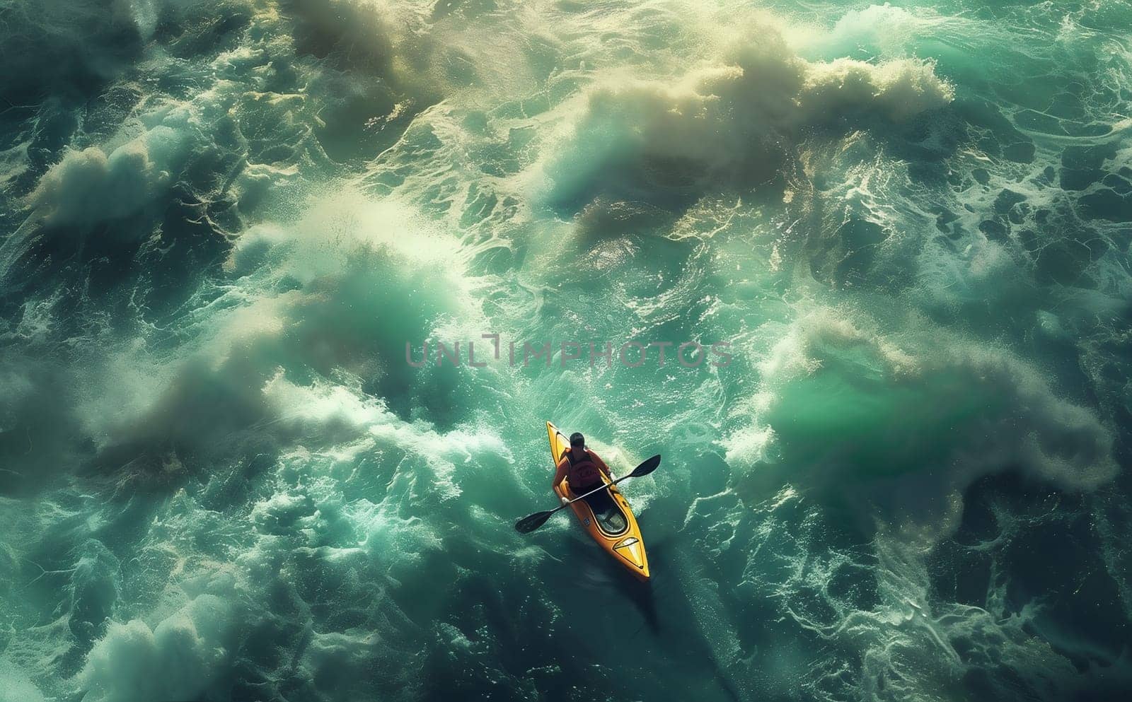 HD Drone photo of a man canoeing. High quality photo