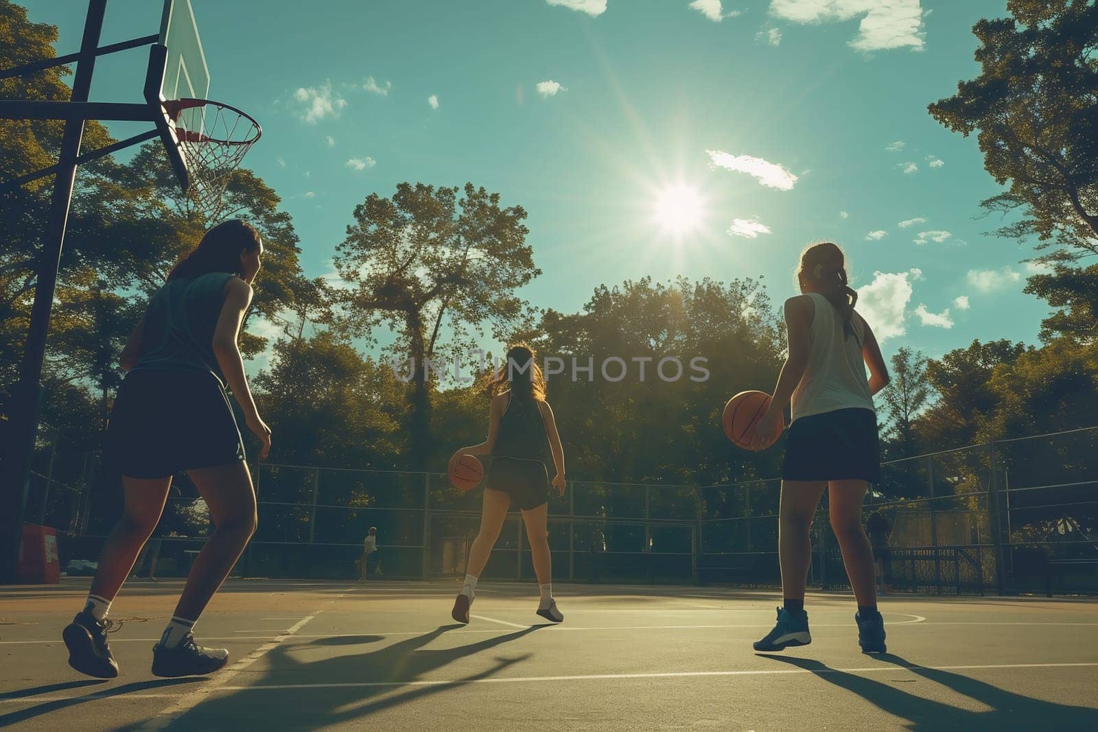 Players on Brower Park Basket Ball Court Enjoy a sunny late spring afternoon of basketball by Andelov13
