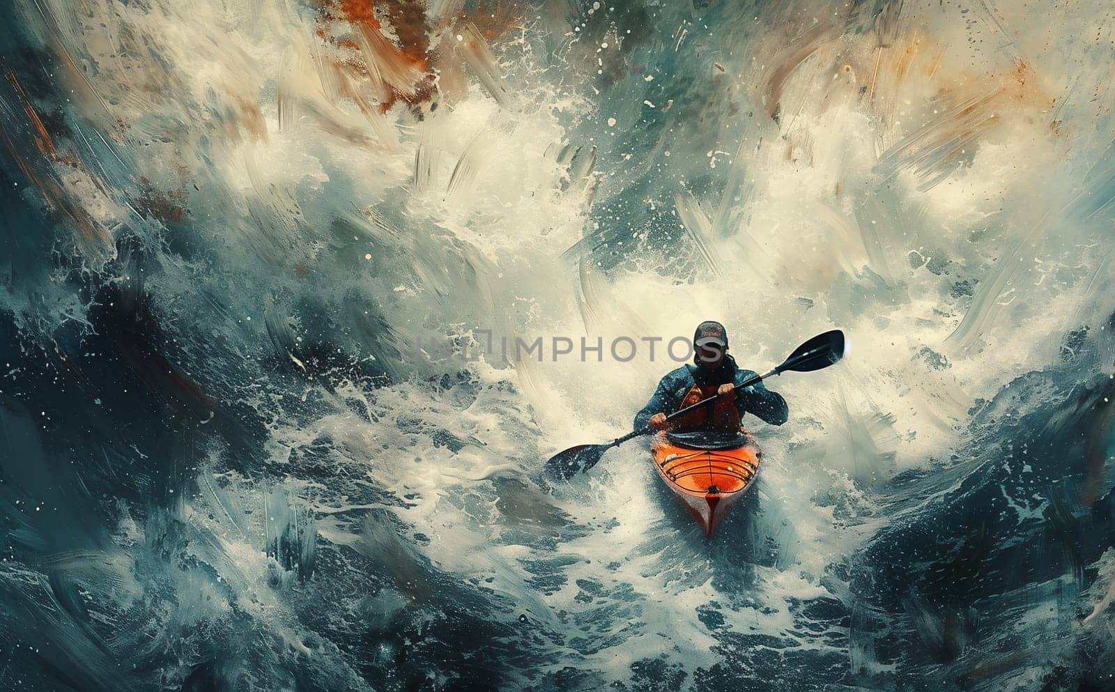 HD Drone photo of a man canoeing. by Andelov13