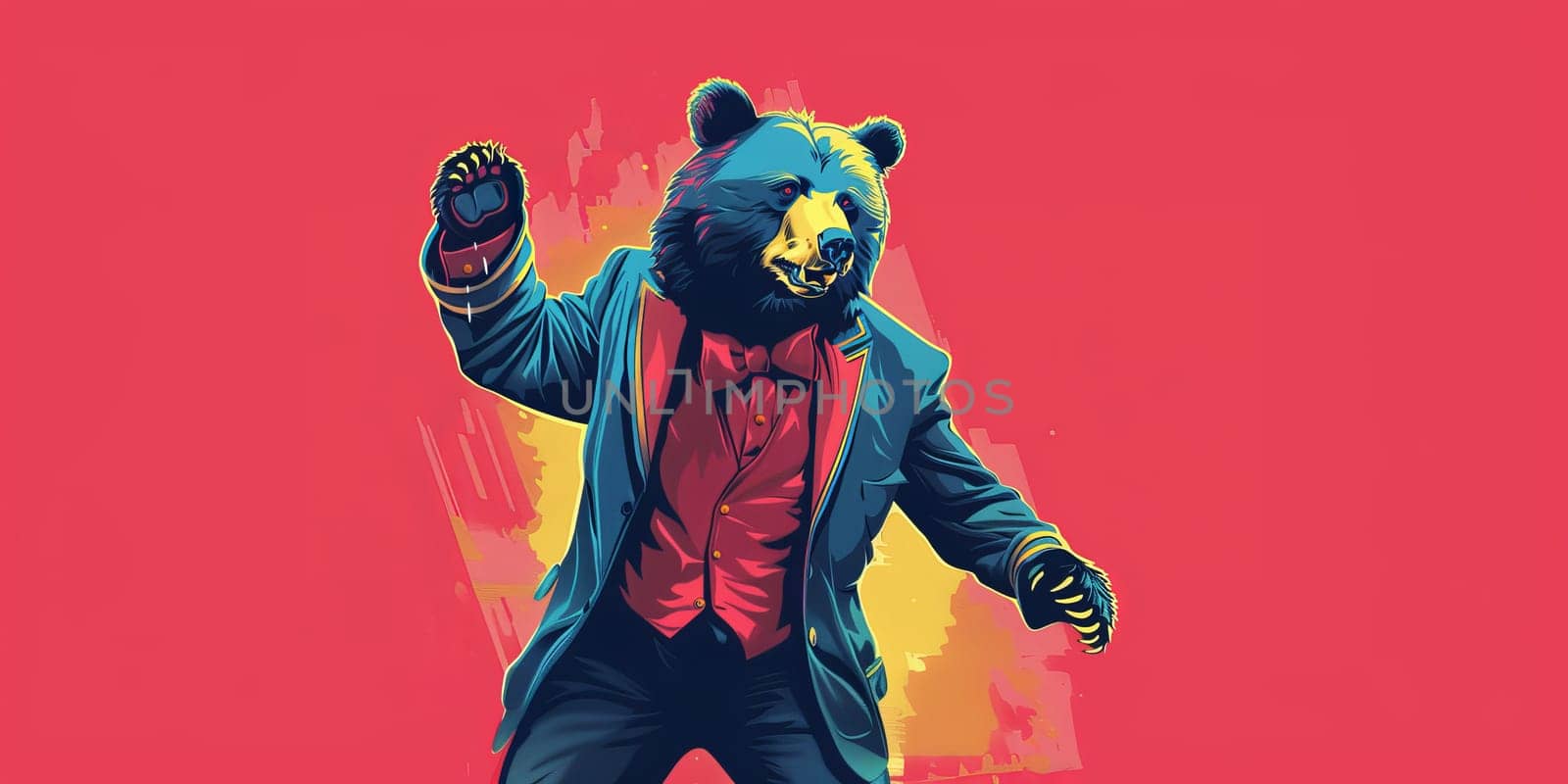 Dancing circus bear isolated on a colorful background