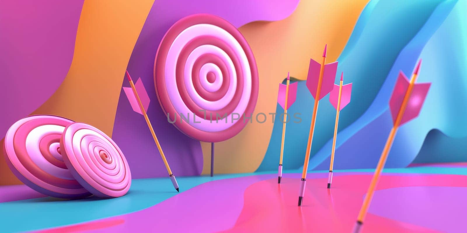 Abstract target and arrows on the pastel pink, blue and orange color by Kadula