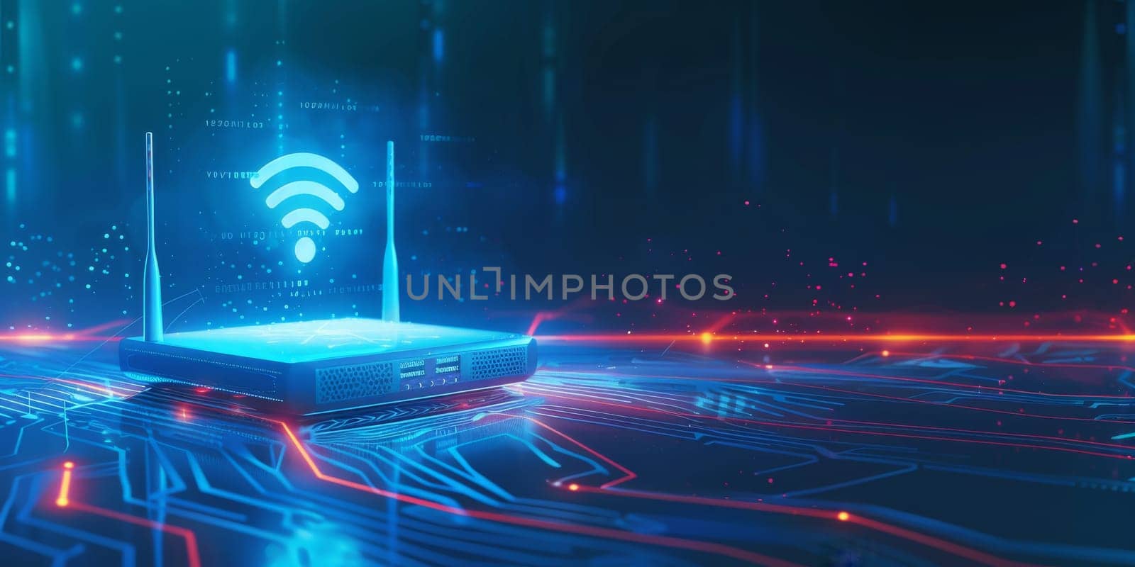 Wifi router isolated on the abstract blue background with icon wifi over them, internet concept by Kadula