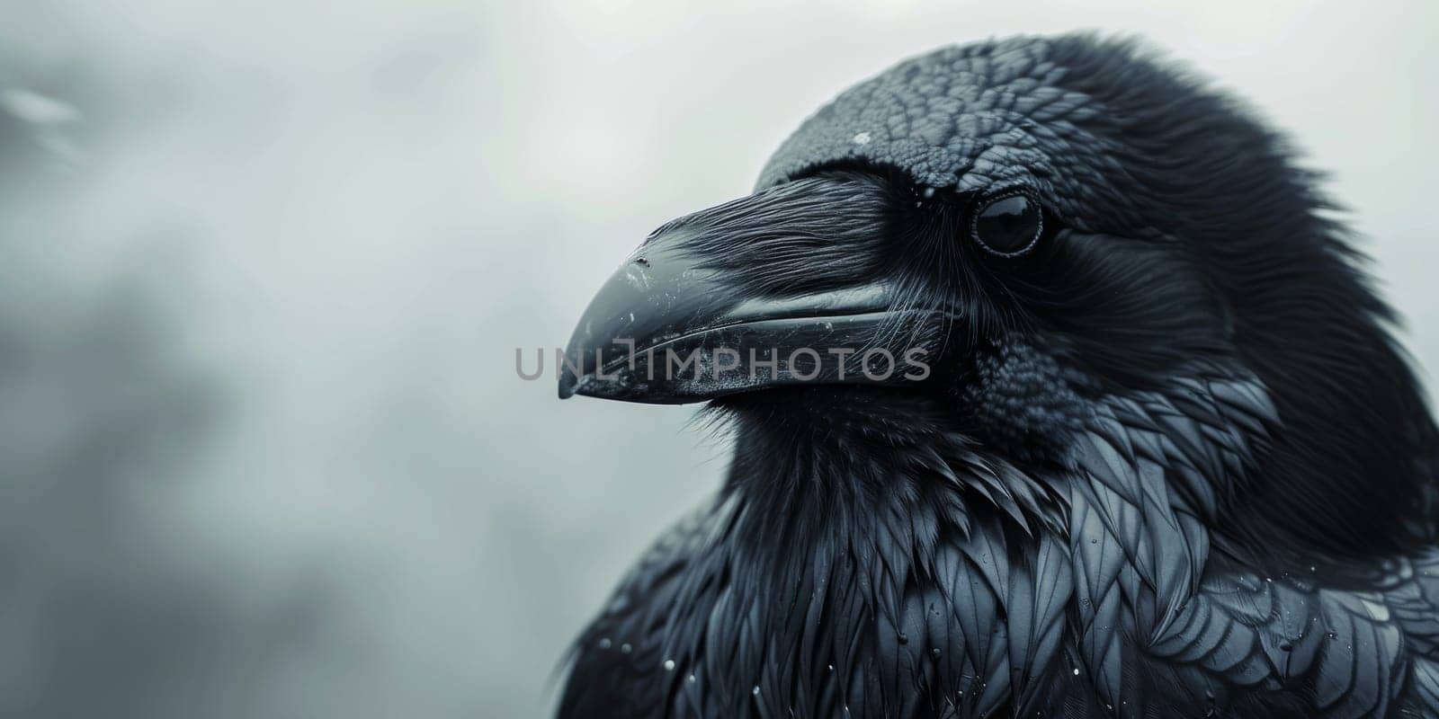 Portrait of raven with copy space on the left side background