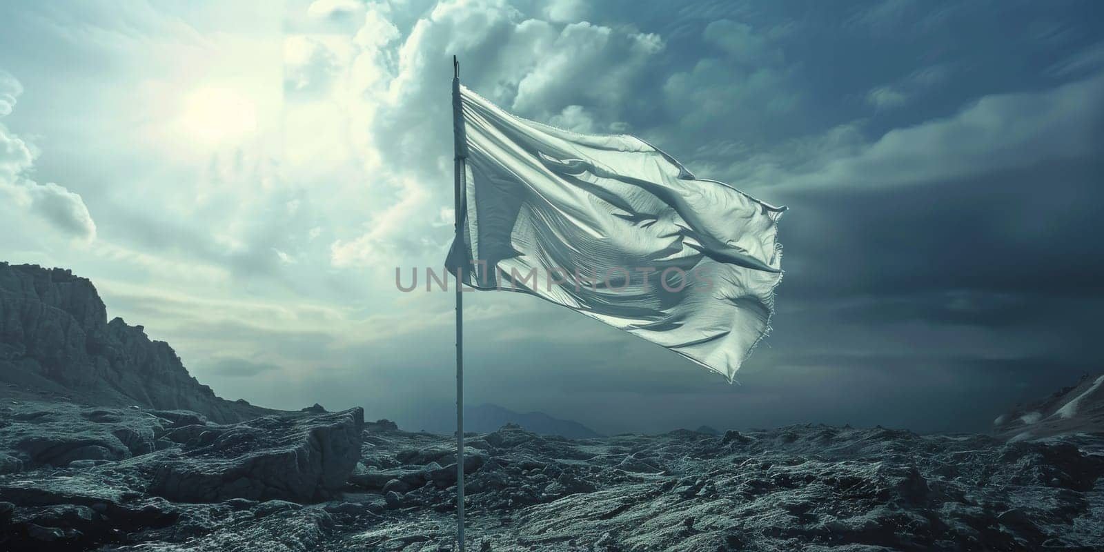 The signaling flag was flying on the conquered territory, surrender and give up concept