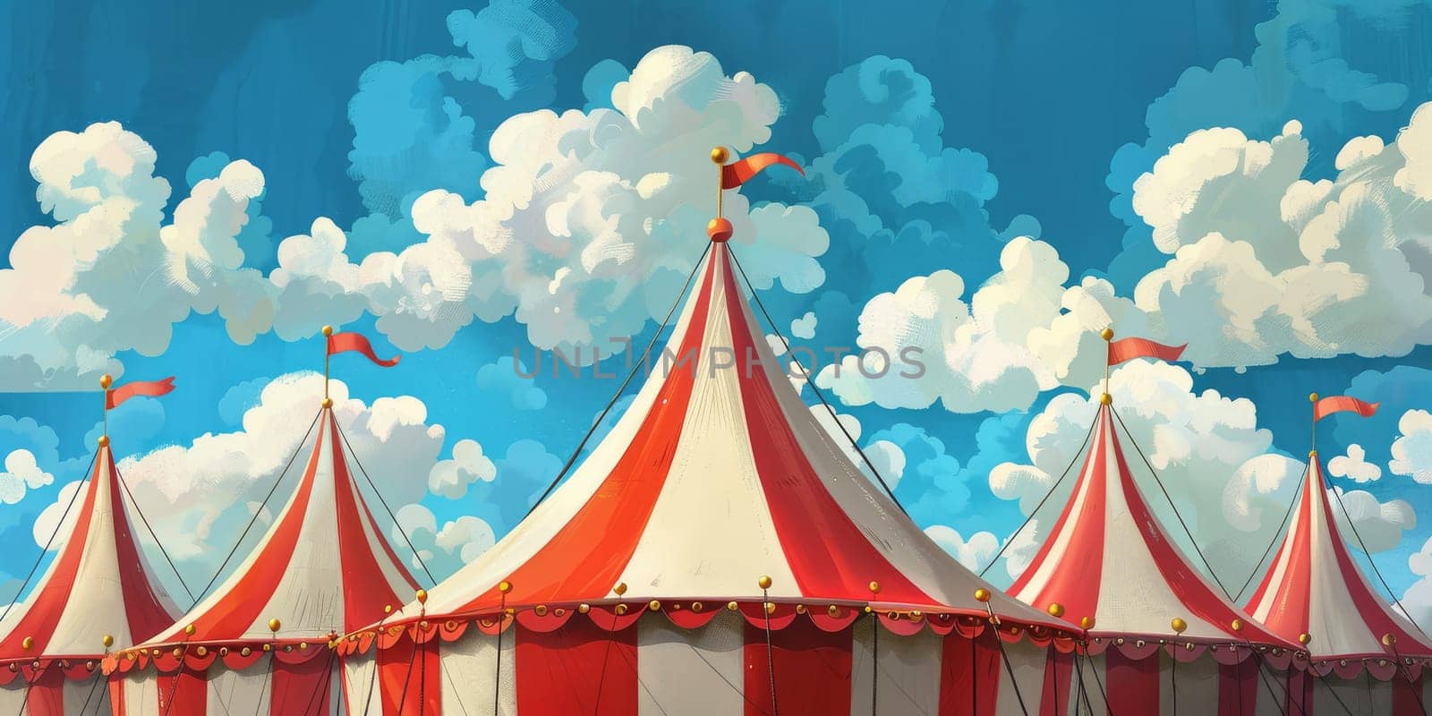Red and white circus hut or tent ready for a show, festive concept