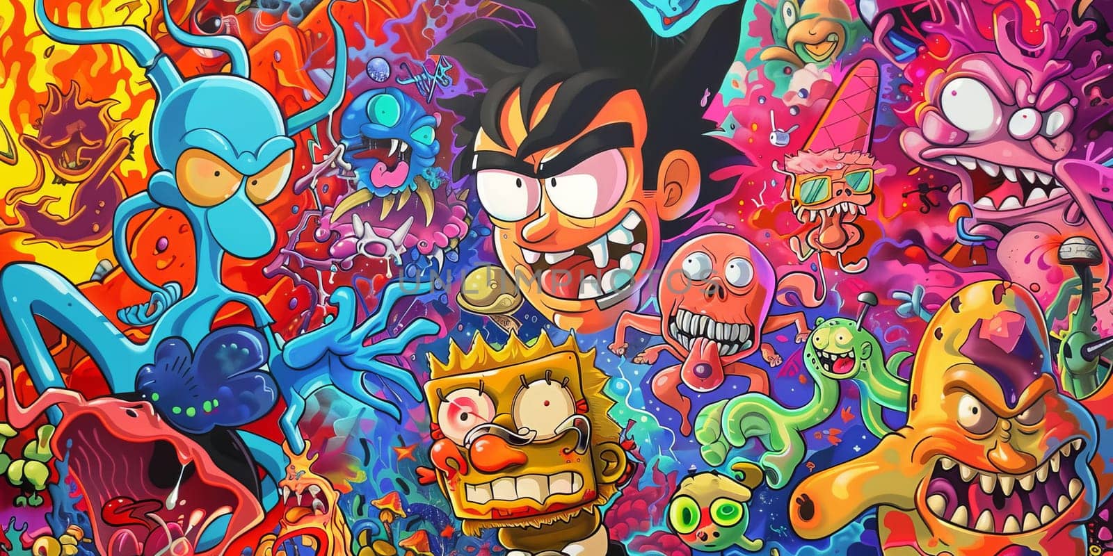 Colorful scene of monsters as a background or texture