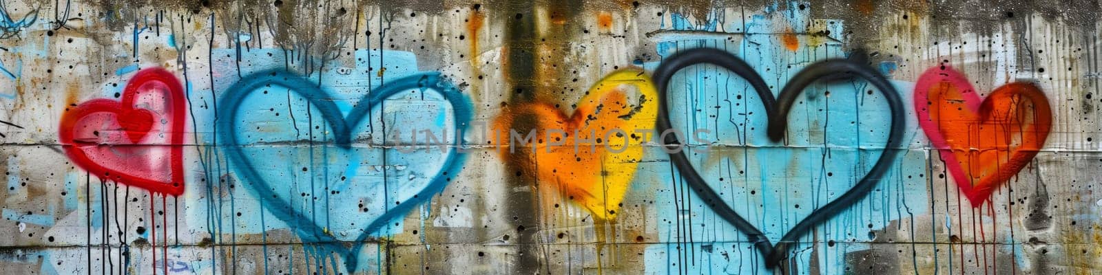 Graffiti with hearts love on a concrete wall by Kadula