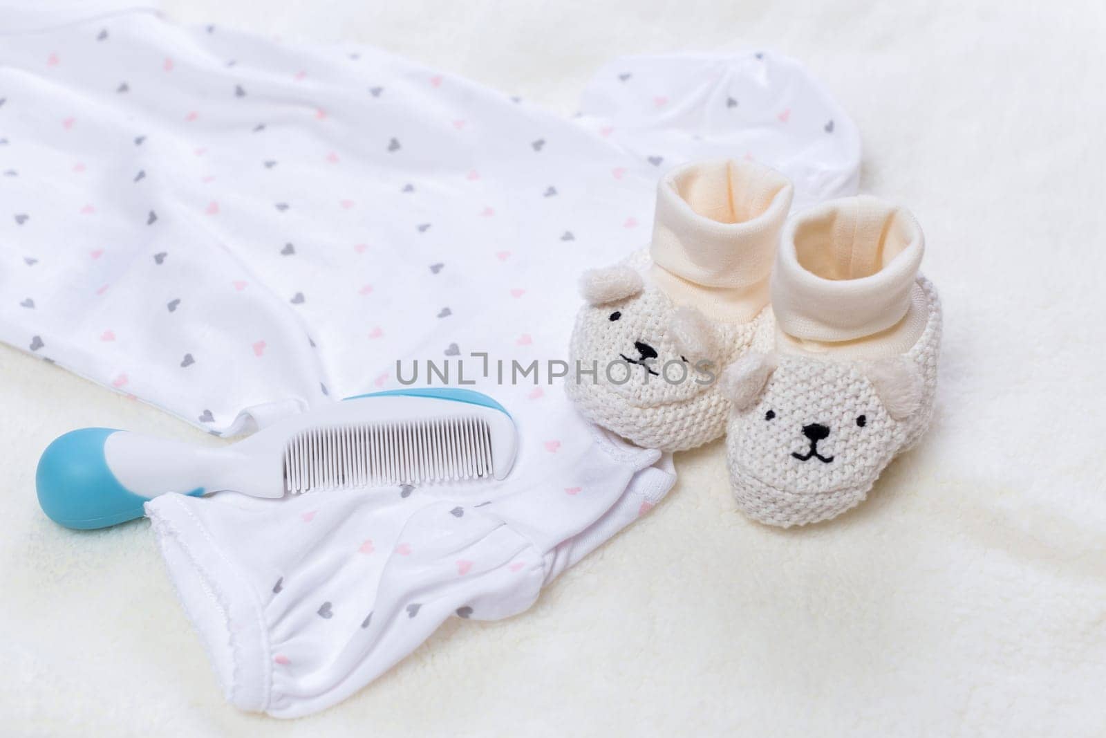 set of fashion trendy clothes and kids stuff for little baby girl