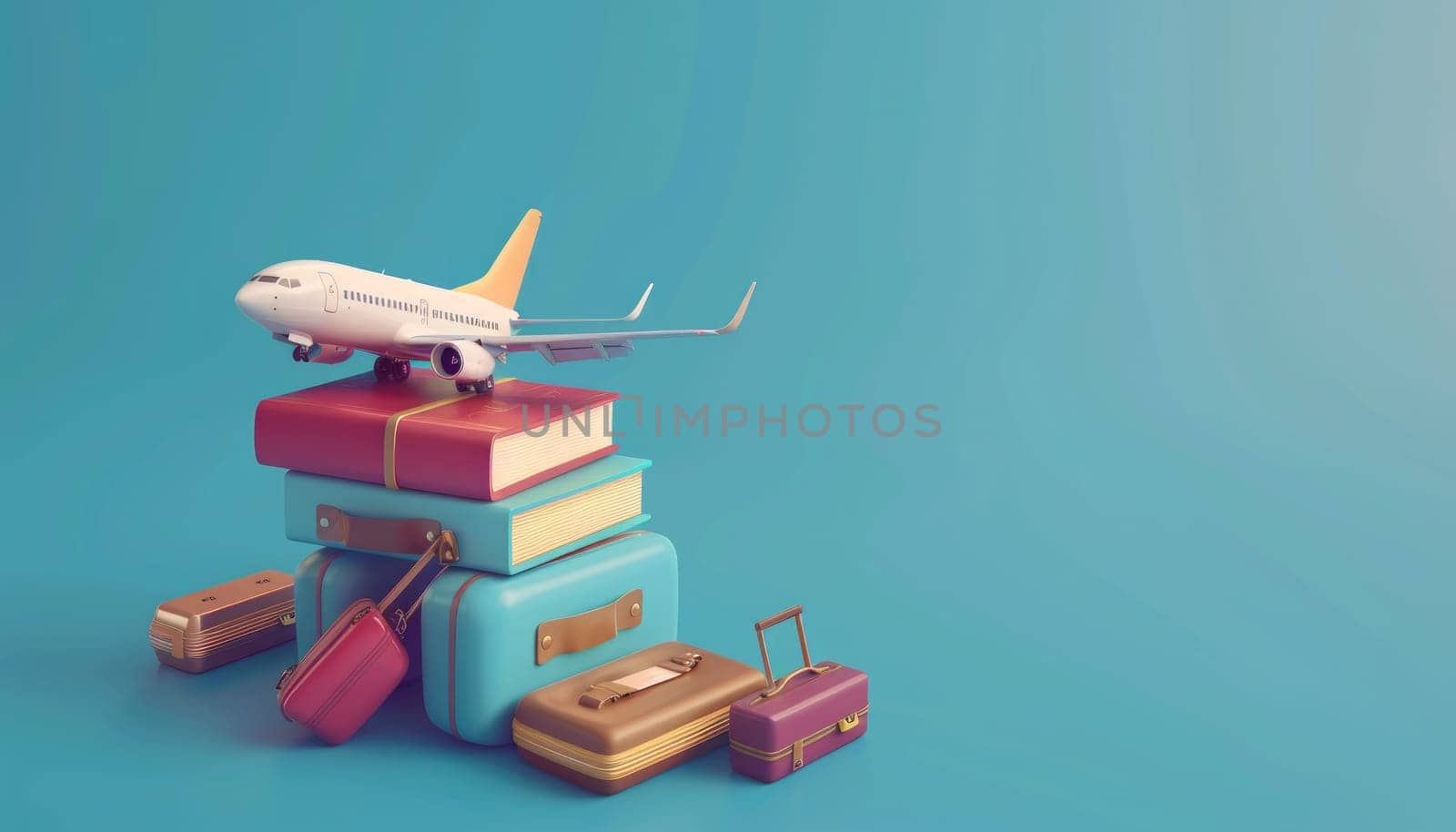 luggage or baggage and planes placed on passport for making advertising media about tourism by AI generated image.