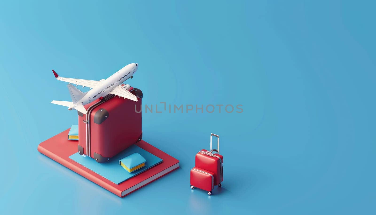 luggage or baggage and planes placed on passport for making advertising media about tourism by AI generated image.