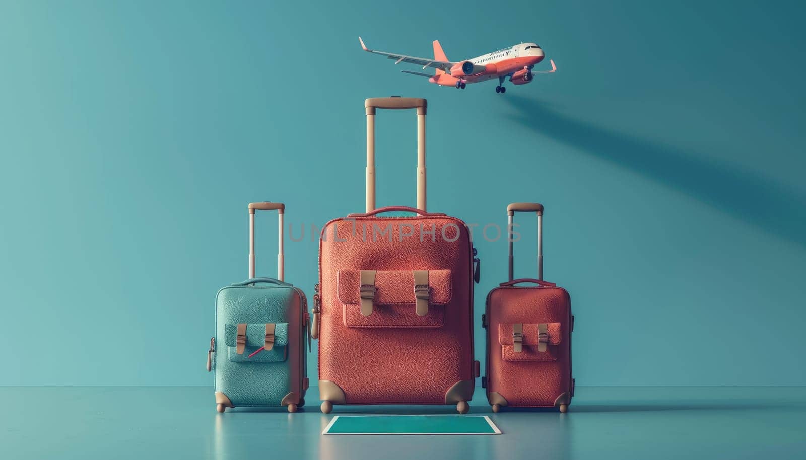 luggage or baggage and planes placed on passport for making advertising media about tourism by AI generated image.