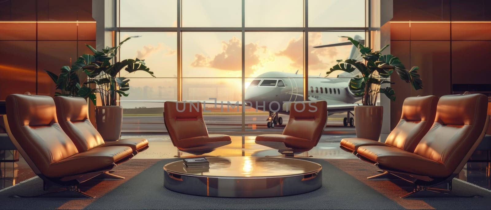 airport lounge with airplanes on the background. by AI generated image by wichayada