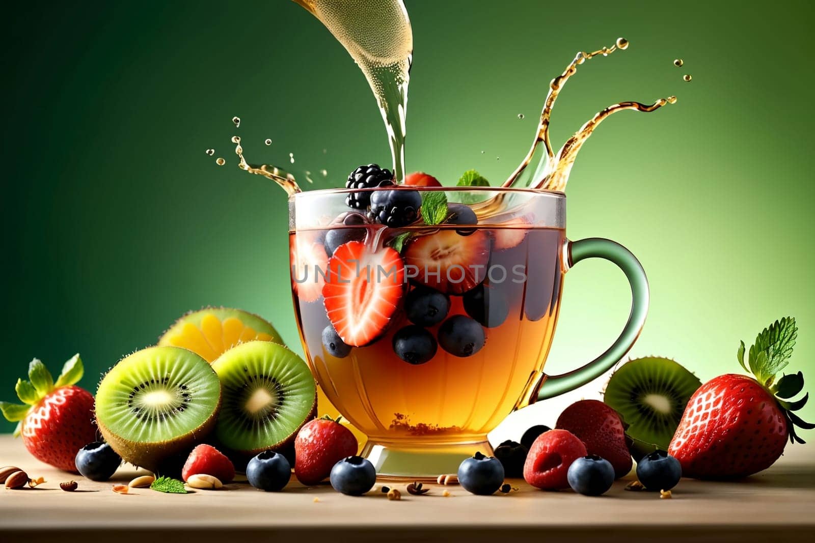 hot fruity natural tea with berries and fruits .