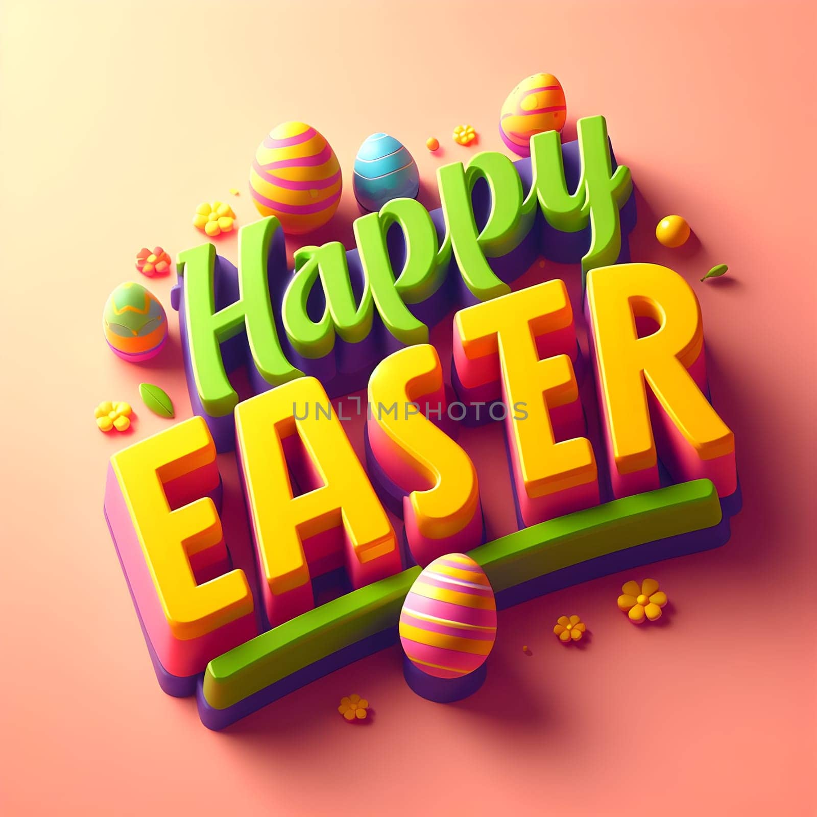 Happy Easter 3D text effect - cartoon style 3D premium . High quality photo