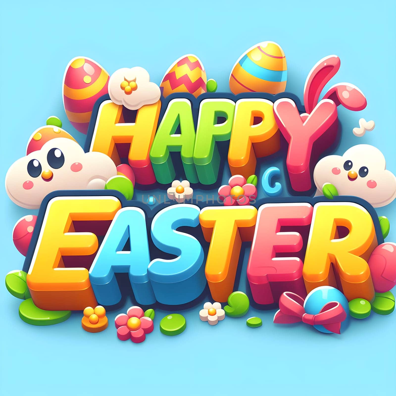 Happy Easter 3D text effect - cartoon style 3D premium . High quality photo