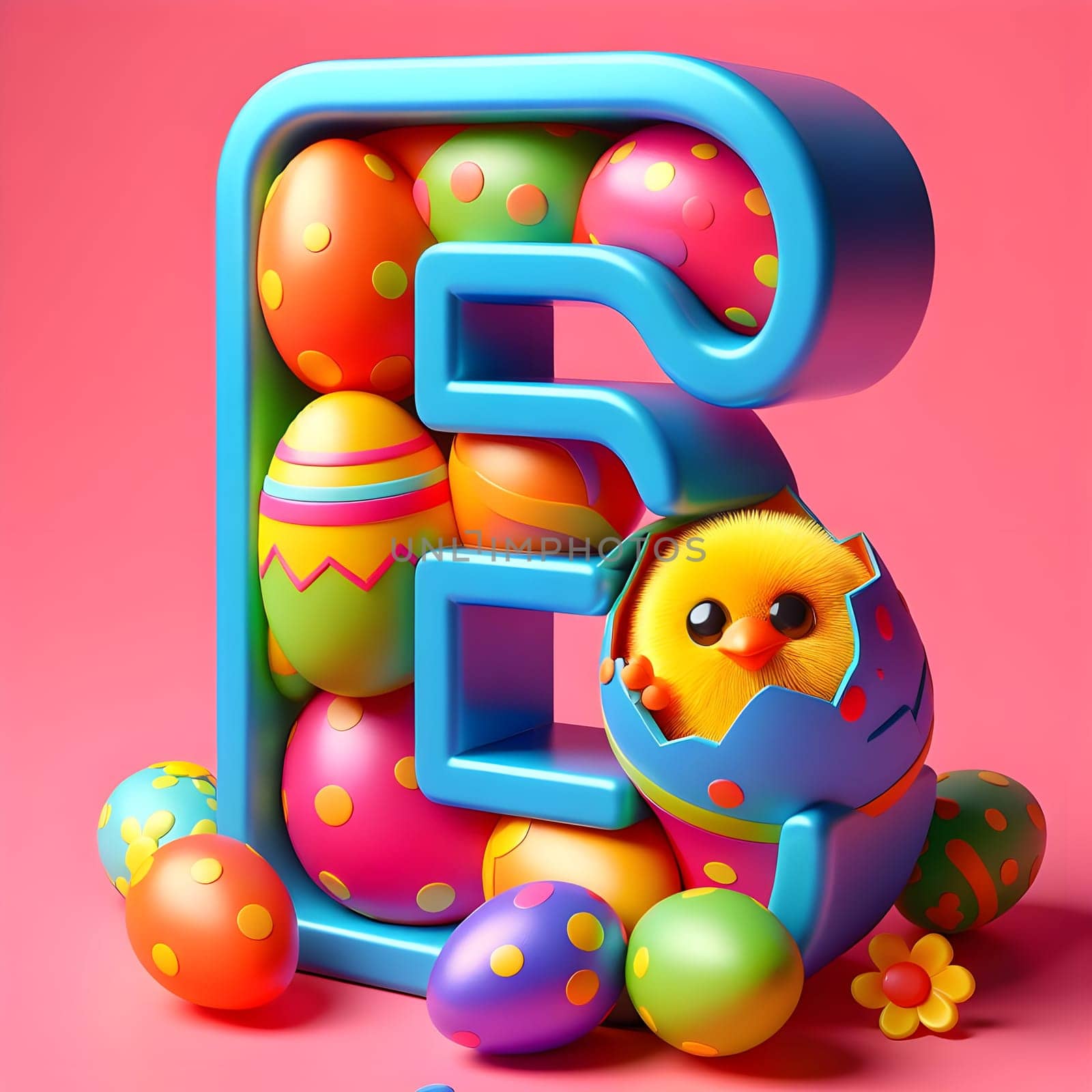 The Easter Letter E alphabet is made with an Easter bunny and eggs by Designlab