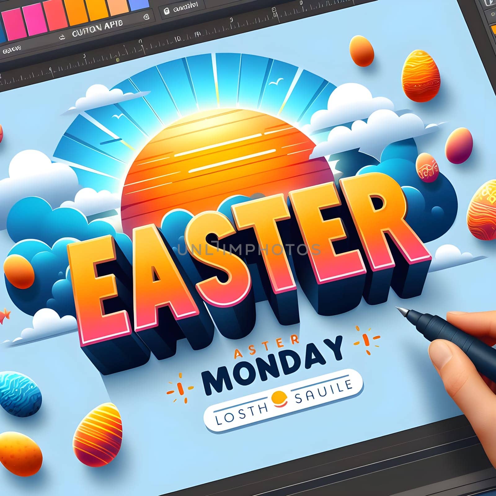 Easter Monday 3D text effect - Easter Monday cartoon style 3D premium template by Designlab