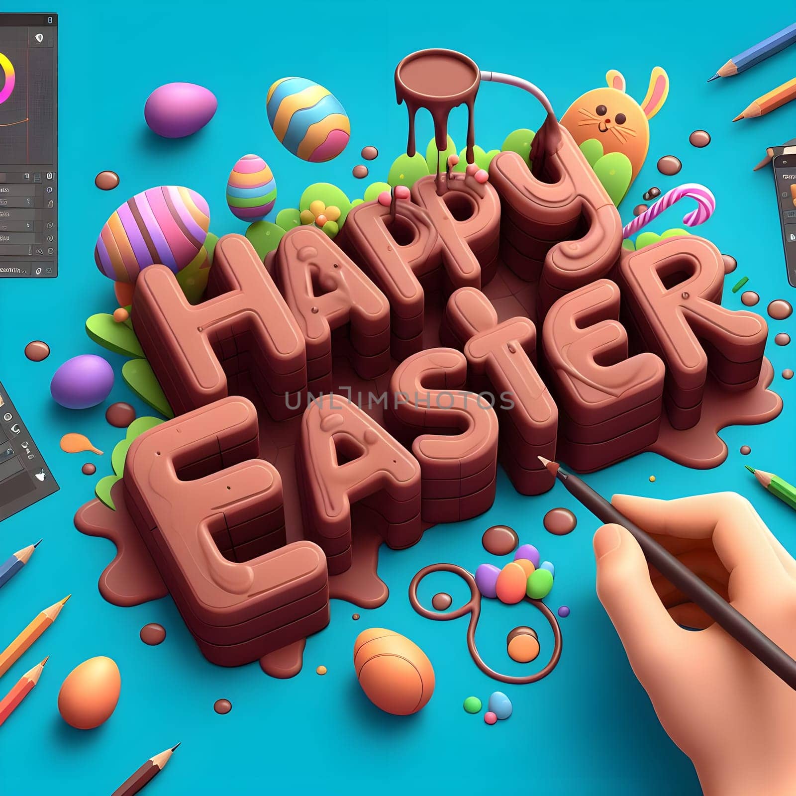 Happy Easter 3D text effect - cartoon style 3D premium . High quality photo