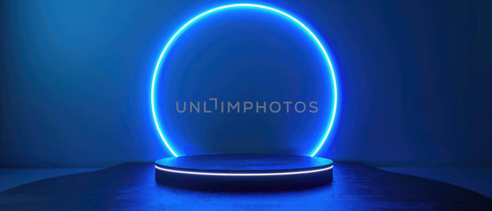 A blue circle is lit up on a stage by AI generated image by wichayada
