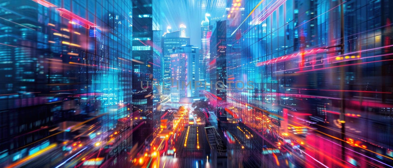 A cityscape with a lot of lights and buildings by AI generated image by wichayada