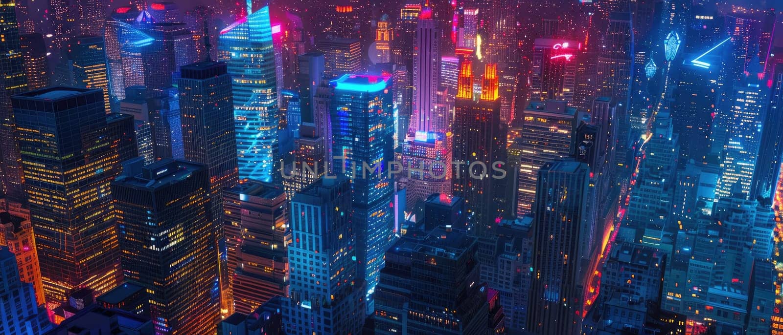 A cityscape with a lot of lights and buildings by AI generated image.