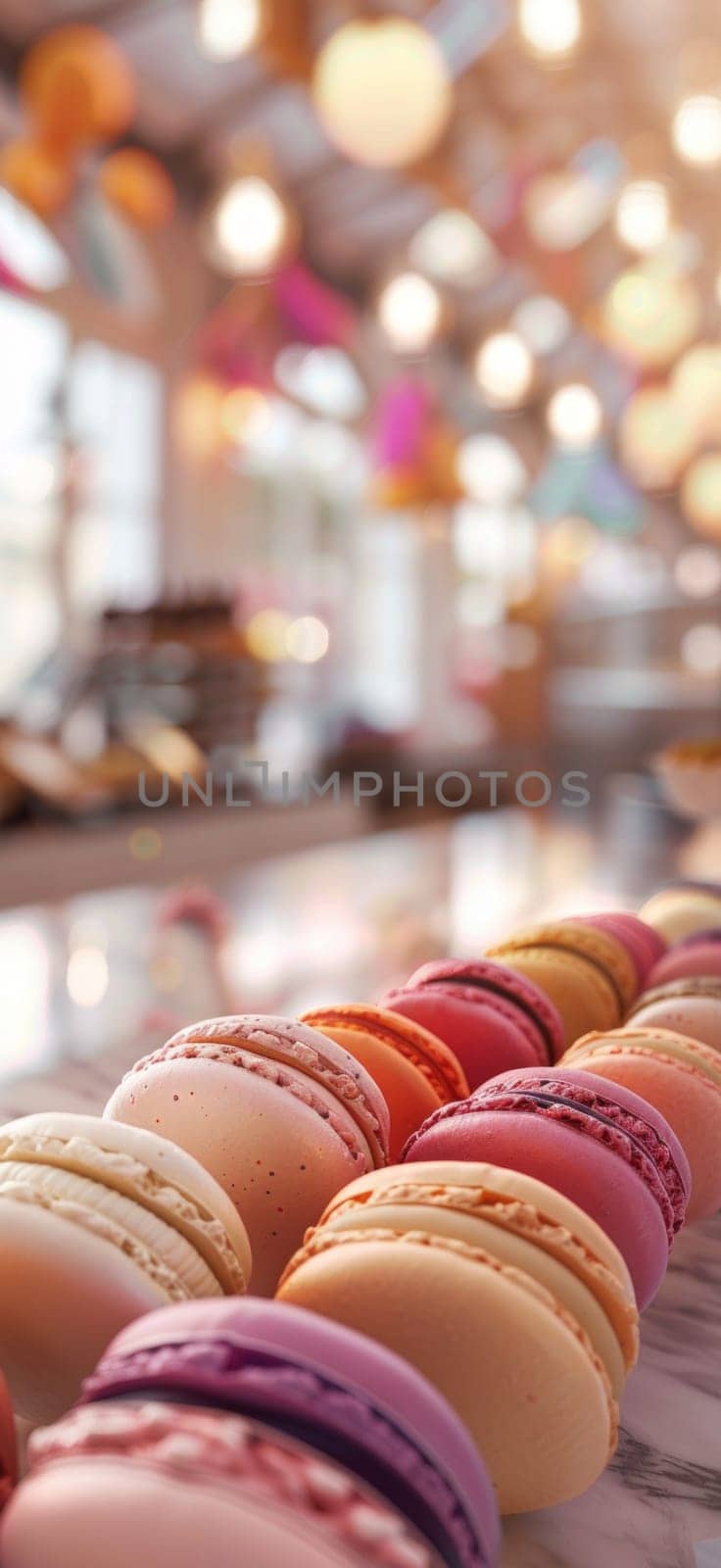 Colorful macarons in cake store with copy space by papatonic