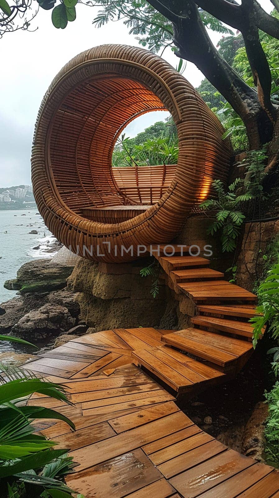 Sustainable Bamboo Pod Structure in Natural Setting, bamboo eco-pod innovation.