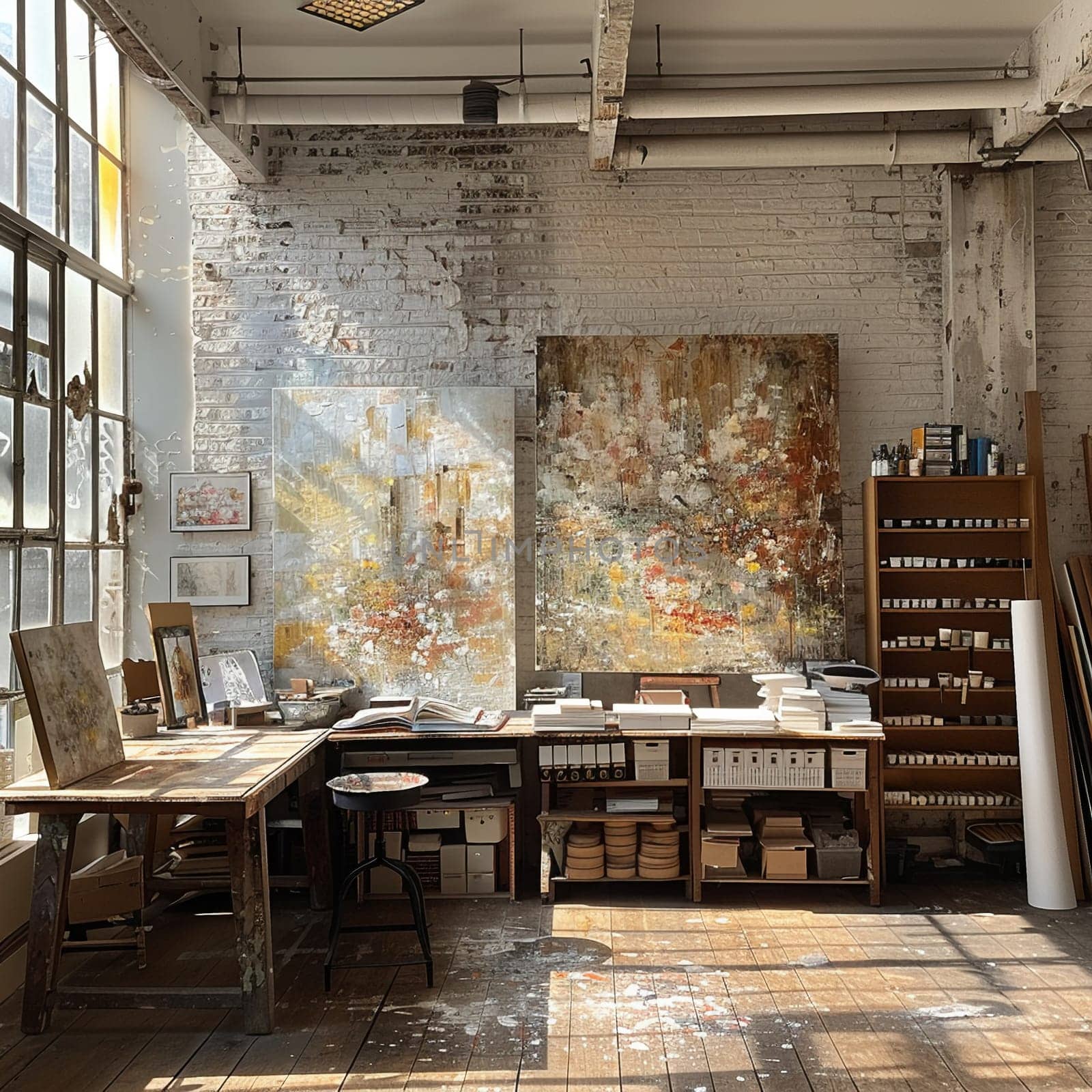 Contemporary art studio with large canvases and natural light flooding in