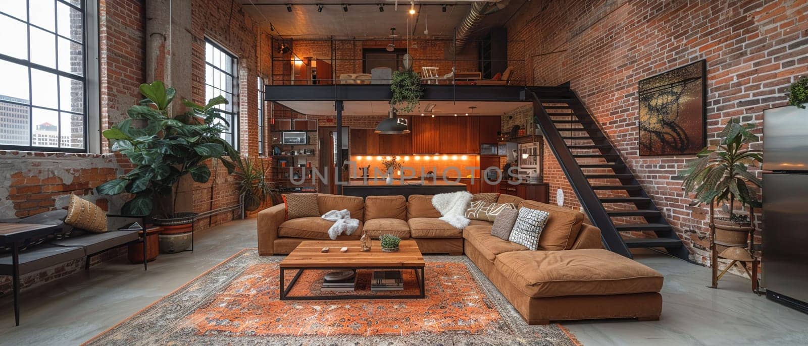 Chic Urban Loft with Exposed Brick and Industrial Features, loft living urban style.