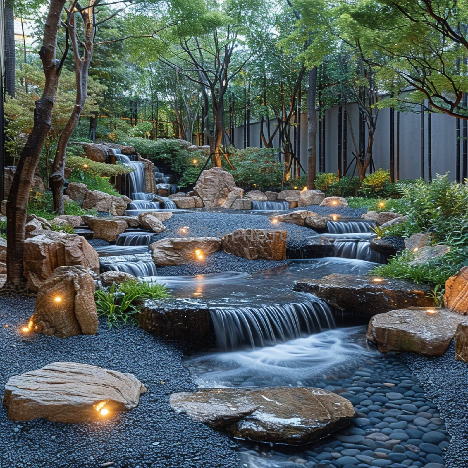 Ornamental Japanese Garden with Traditional Elements, Japanese garden tranquility with aesthetic precision.