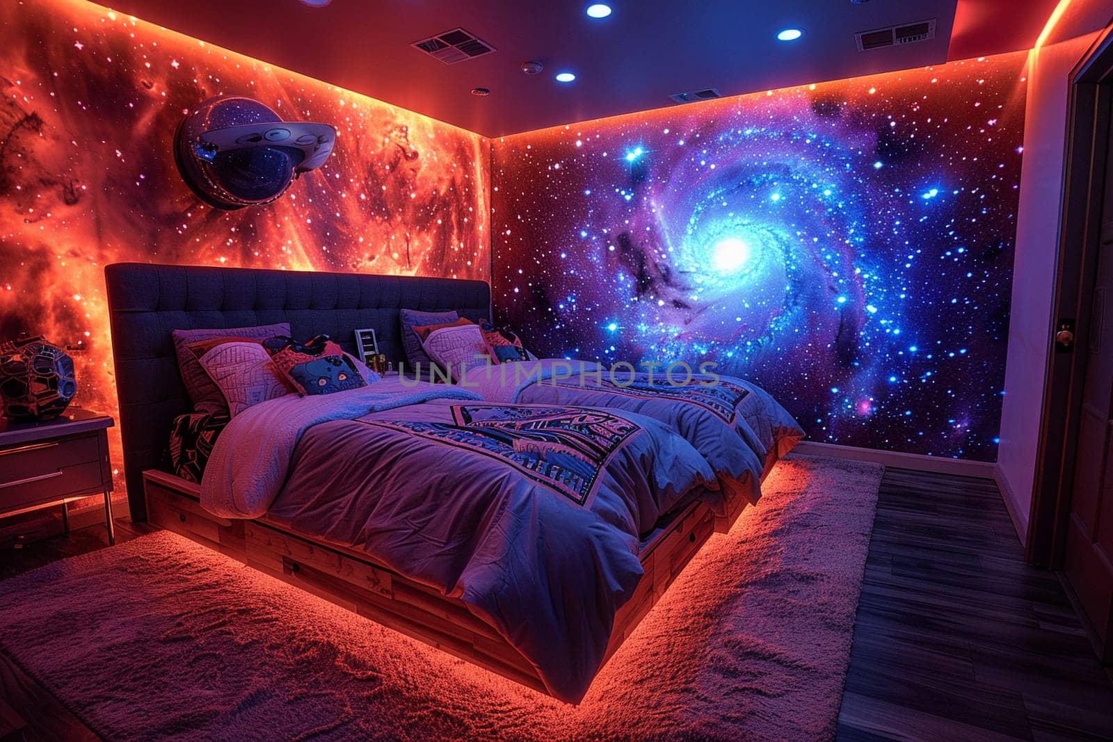 Space-themed bedroom with galaxy murals spaceship bed by Benzoix