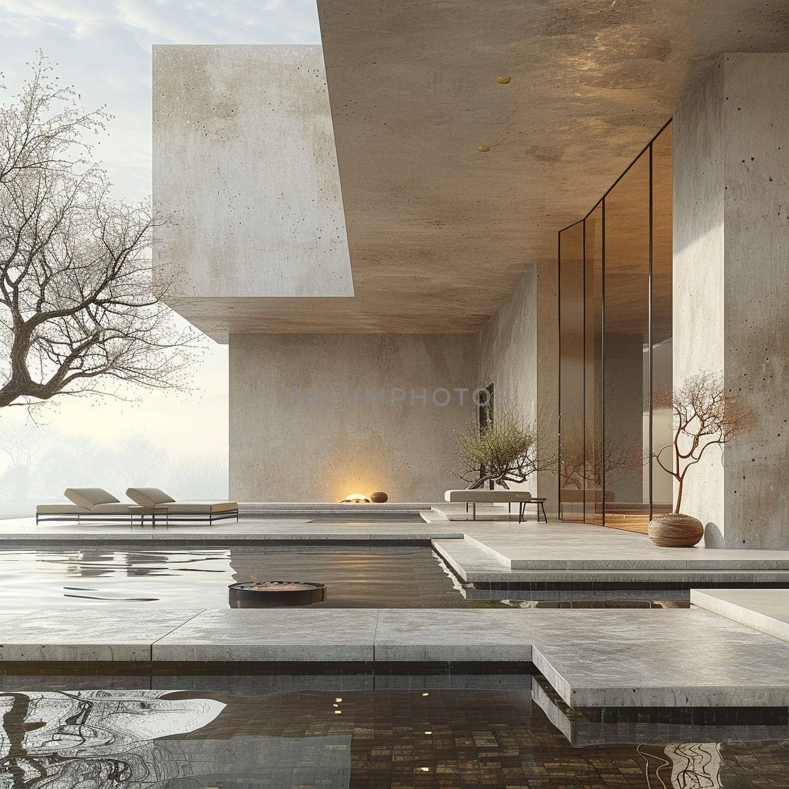 Architectural Masterpiece Showcasing Zen Minimalism, zen minimalism in peaceful architectural design.