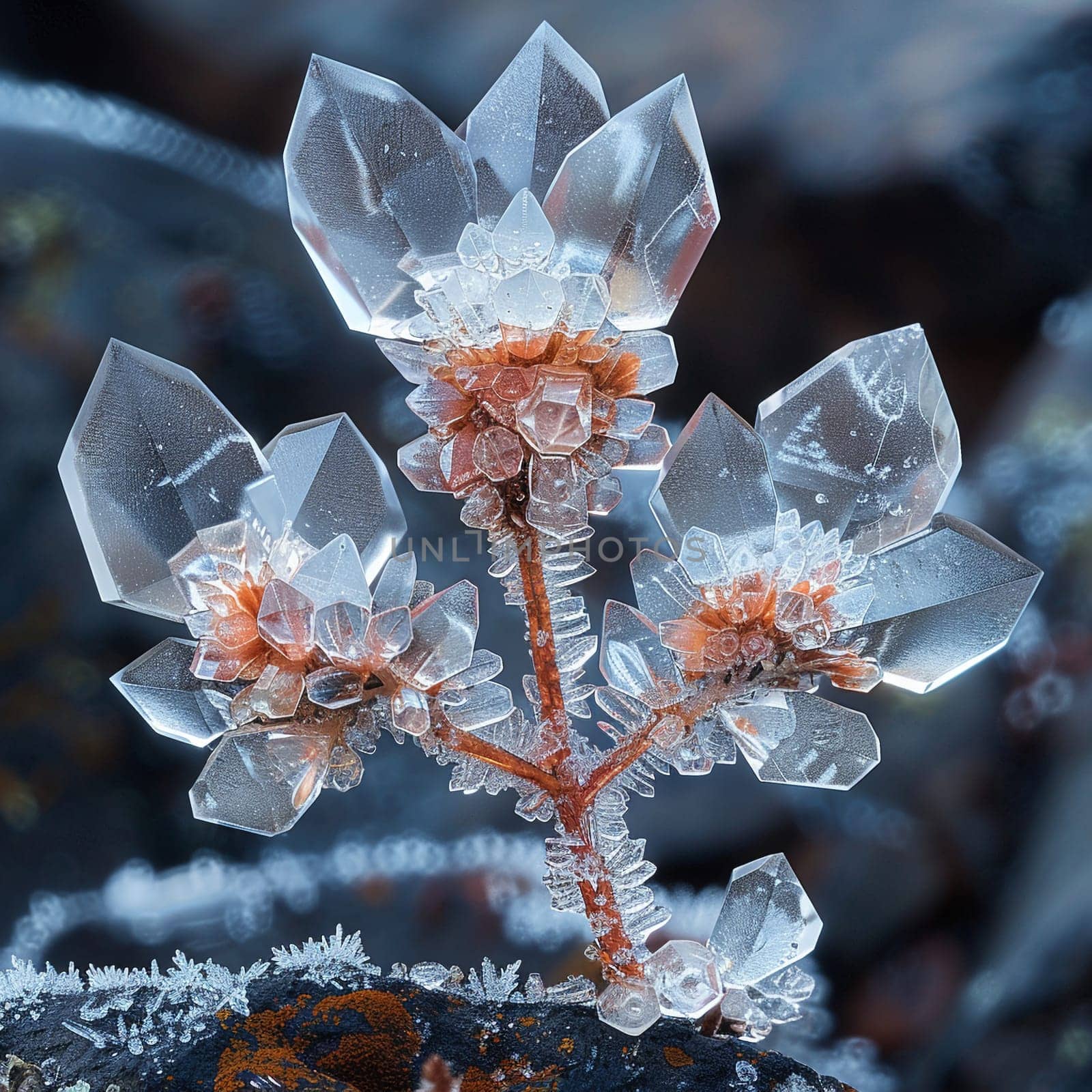 Macro photography of ice crystals, highlighting natural geometry and winter beauty.