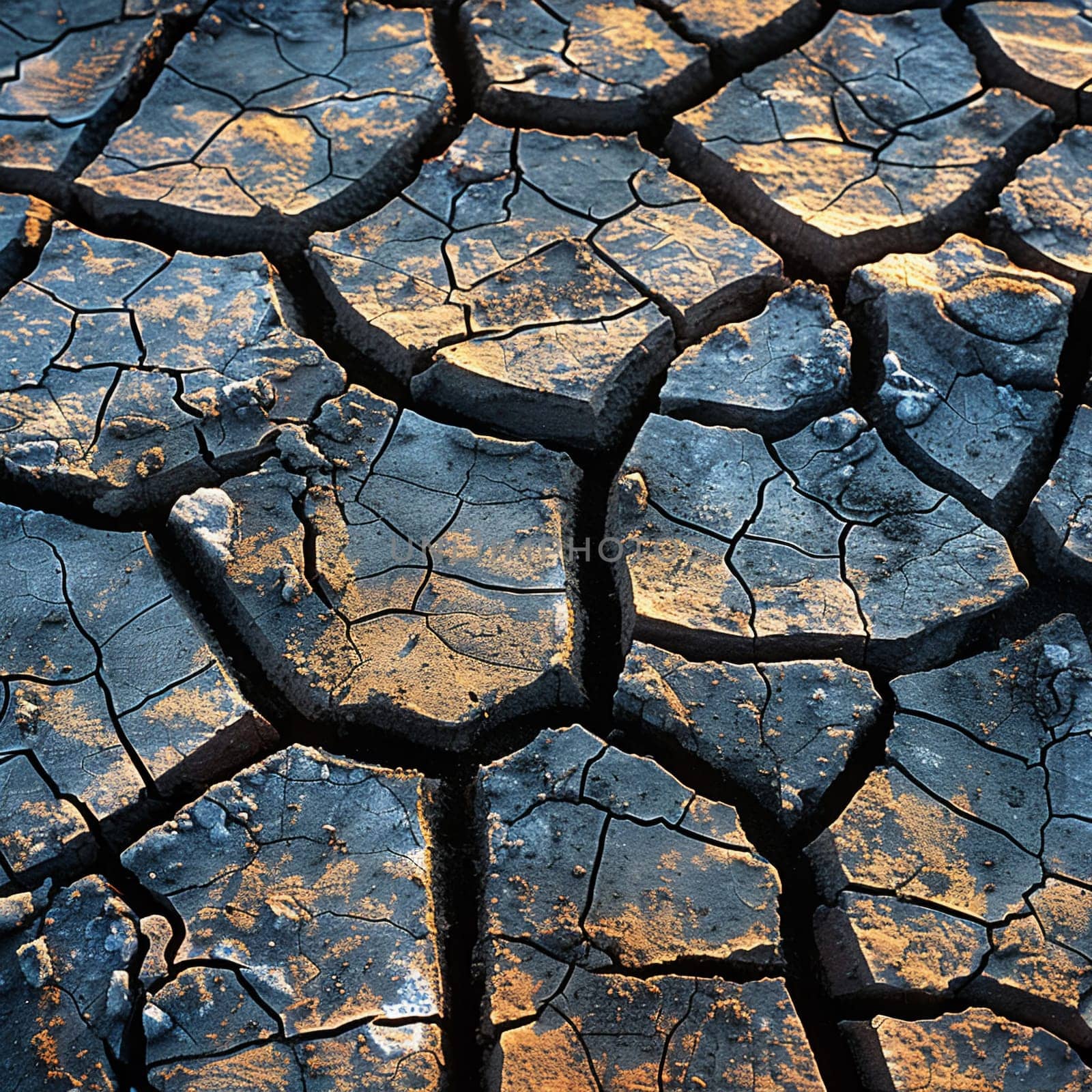 Cracked dry earth texture, symbolizing drought and environmental concern.