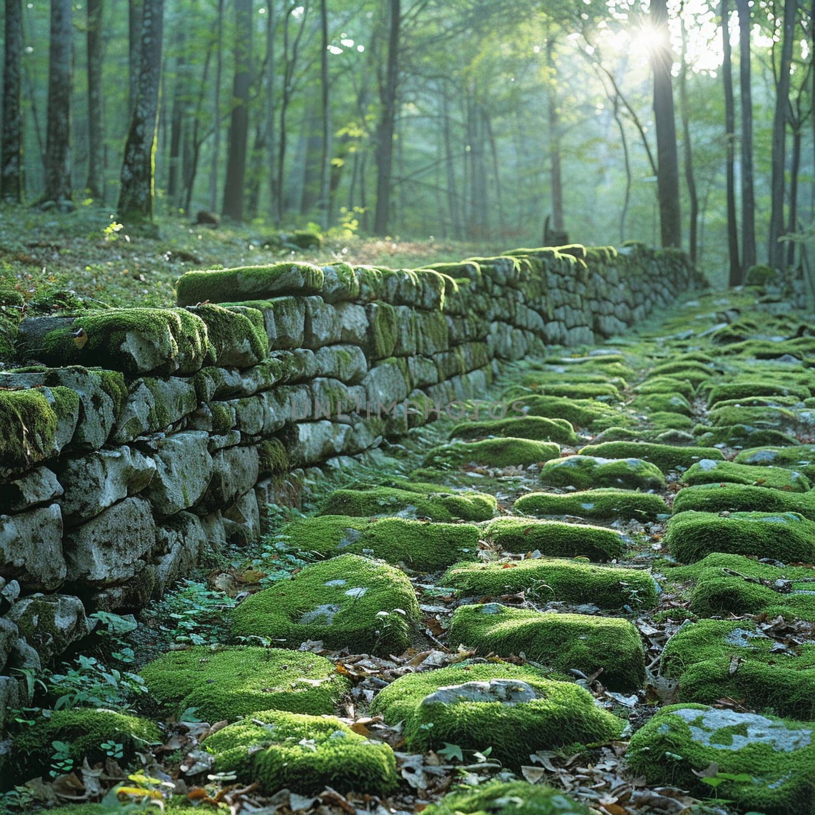 Moss-covered stone wall by Benzoix