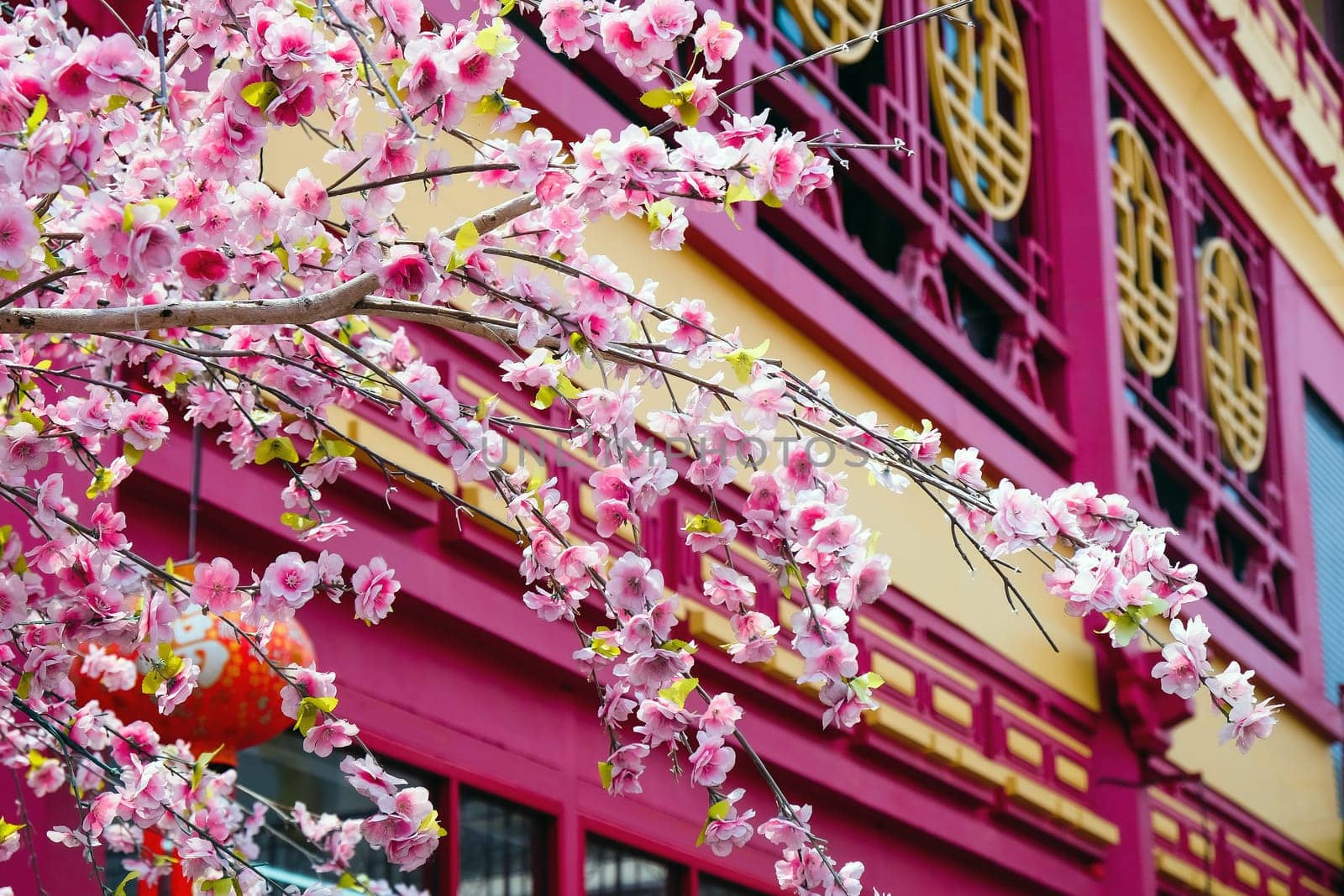 imitation flower, artificial Japanese cherry blossoms in full bloom. Beautiful flowers background.