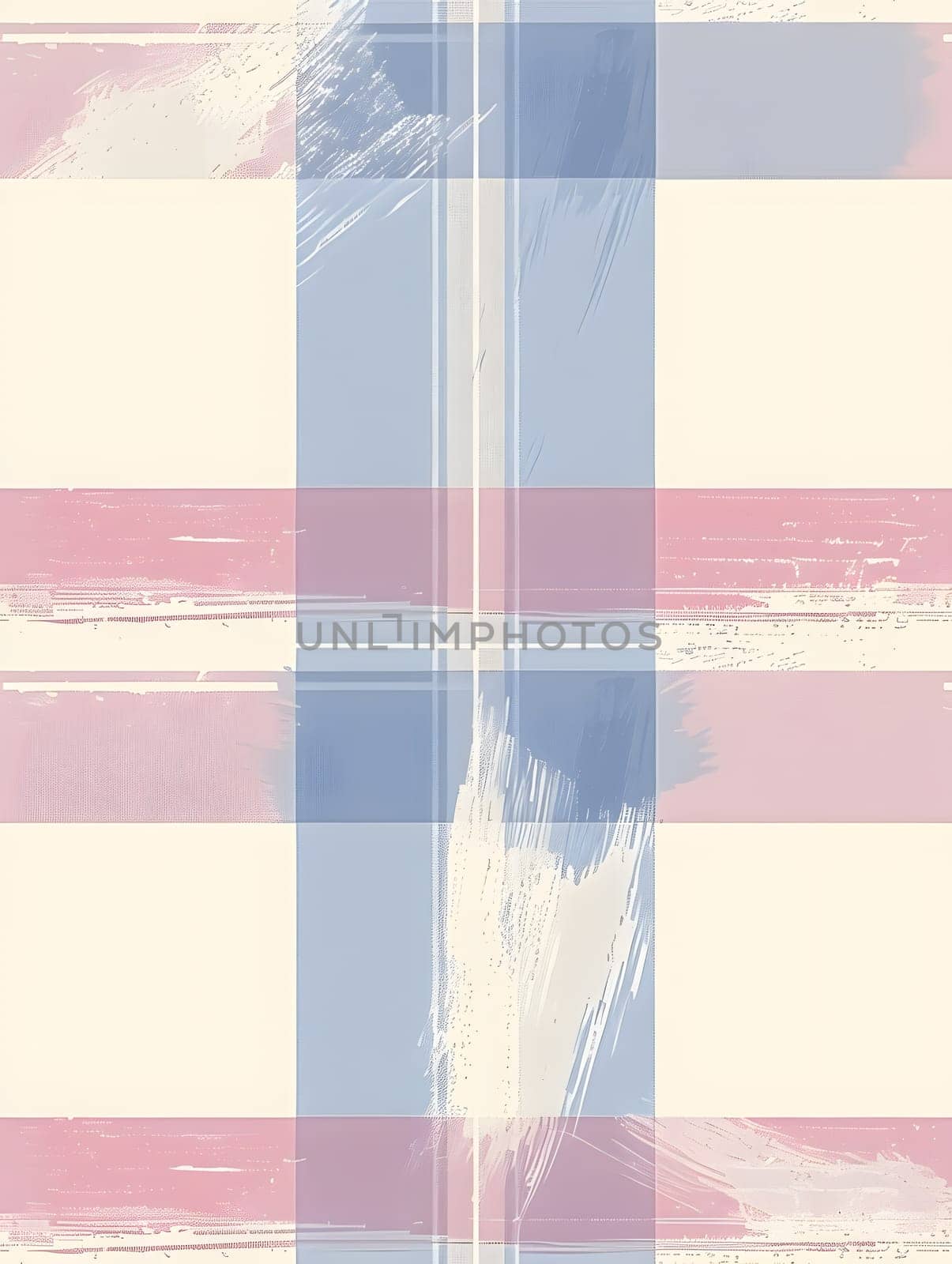 A plaid pattern in red, white, and blue on a white background, with rectangles of purple, orange, violet, magenta, and electric blue tints and shades