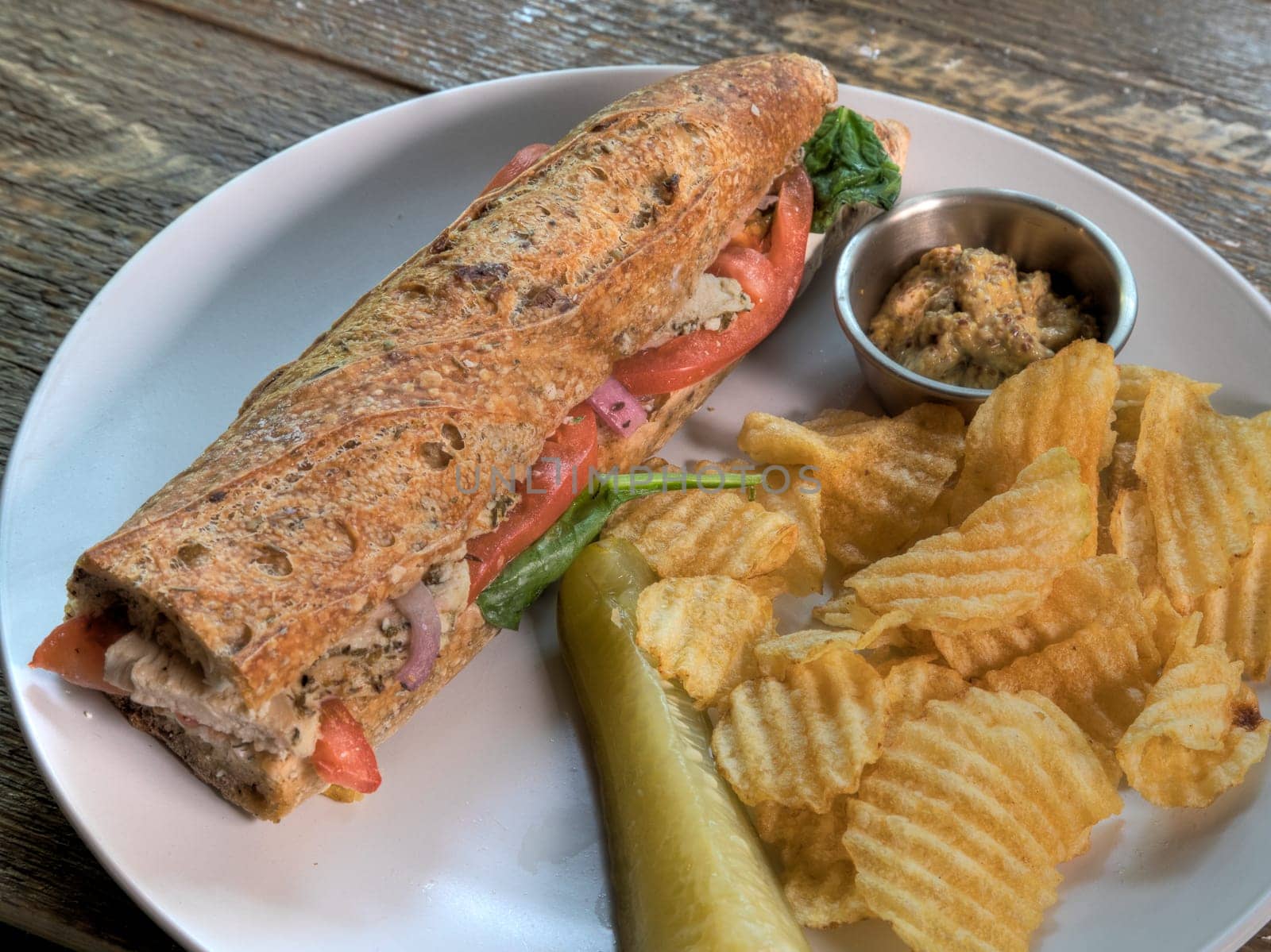 Top View of Chicken Pesto Baguette Sandwhich