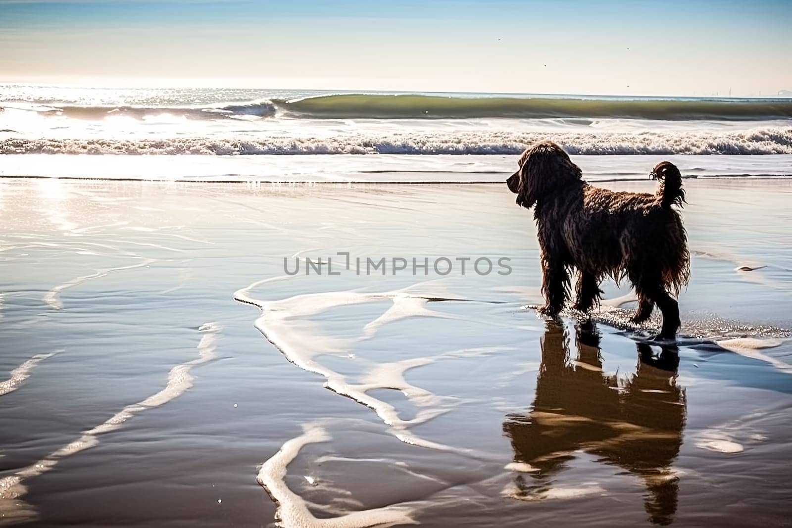 A playful dog splashes and frolics in the water by Alla_Morozova93