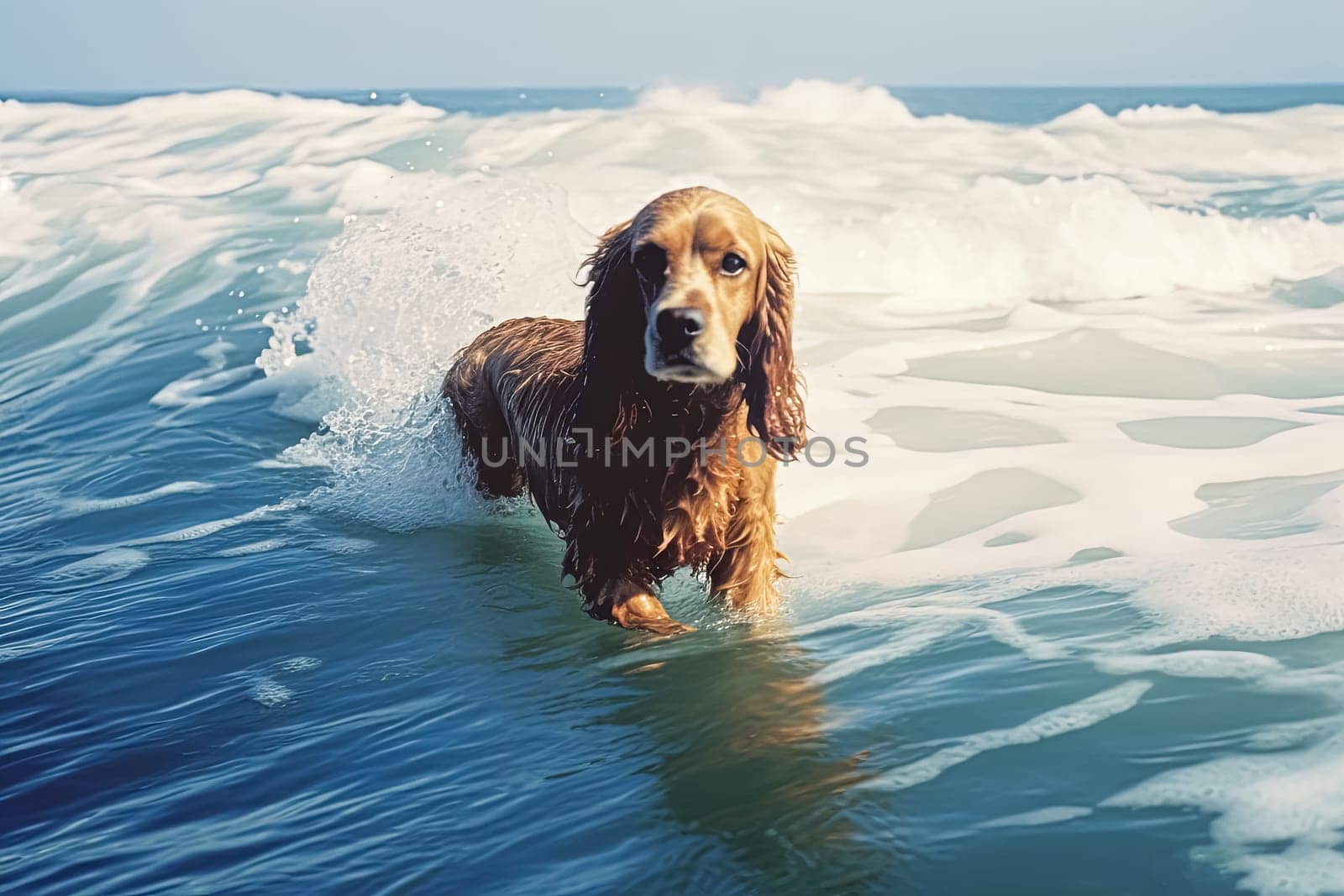 A playful dog splashes and frolics in the water, enjoying a refreshing moment of fun and activity.