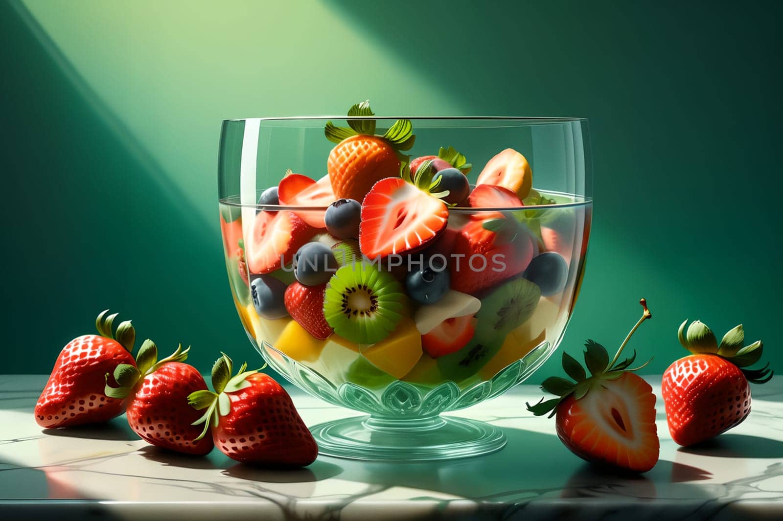 fruit salad with strawberries AI generated image.