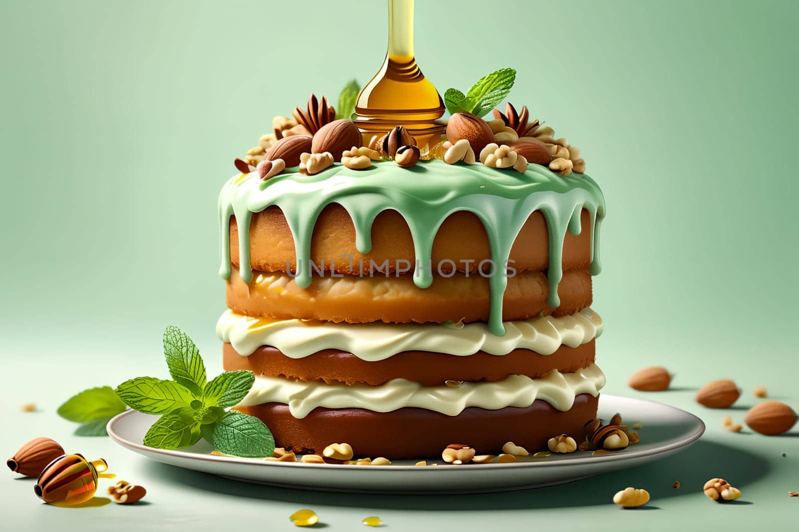 sweet prepared honey cake with cream .AI generated image.