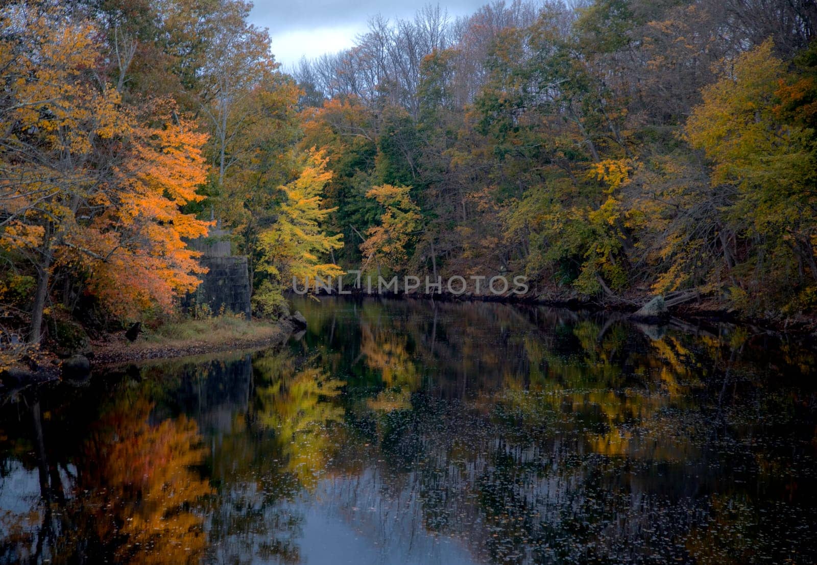 Fall are reflected in a river in rural New Hampshire