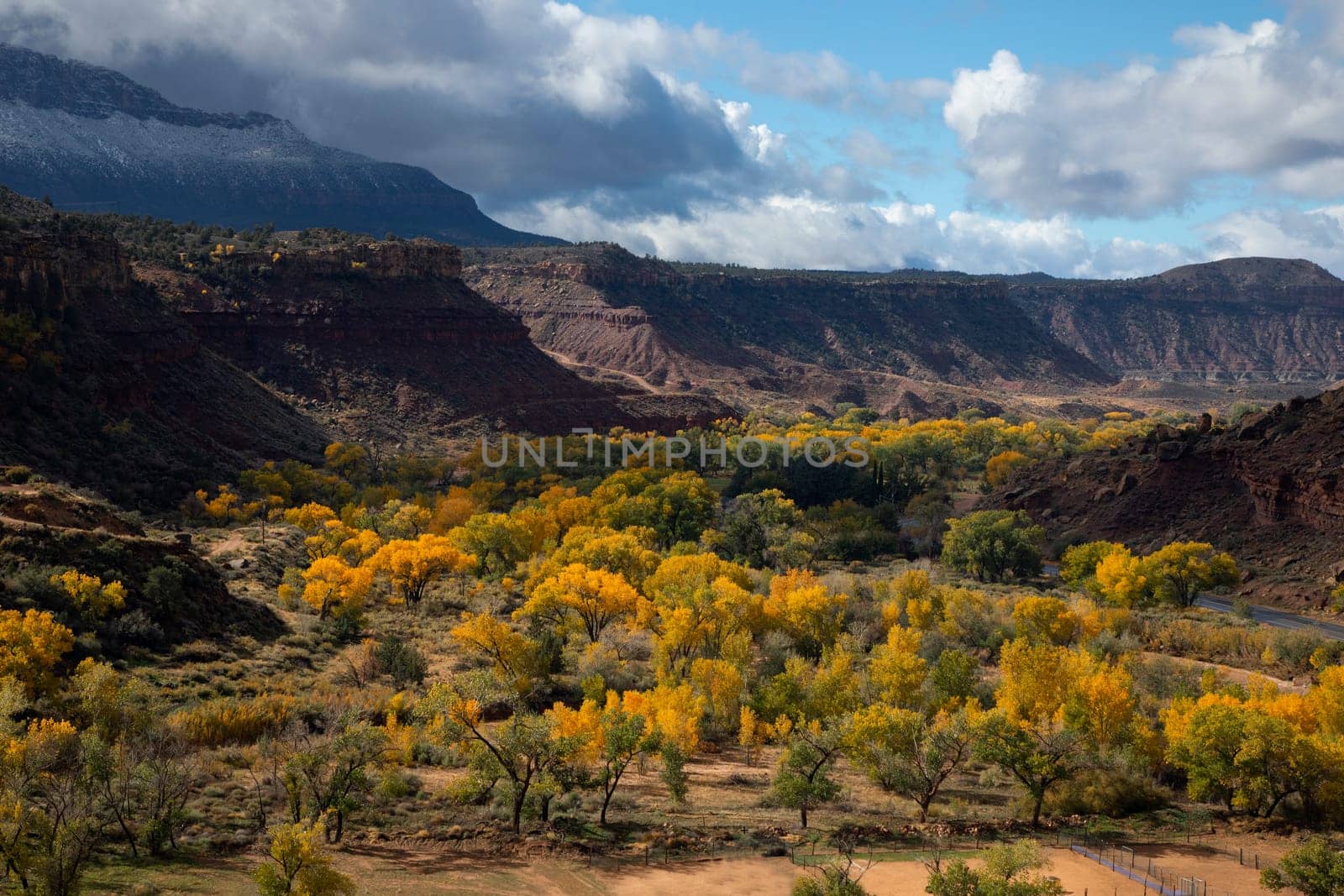 Fall colors and fresh snow have arrived at Zion National Park, Utah