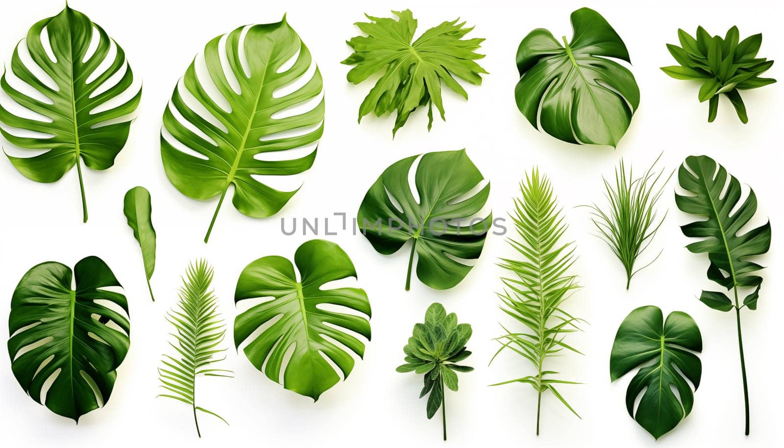 Tropical leaves Monstera and palm isolated by Nadtochiy